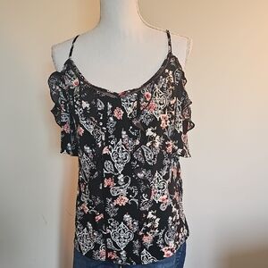 WHBM Floral Black and White Women's Top